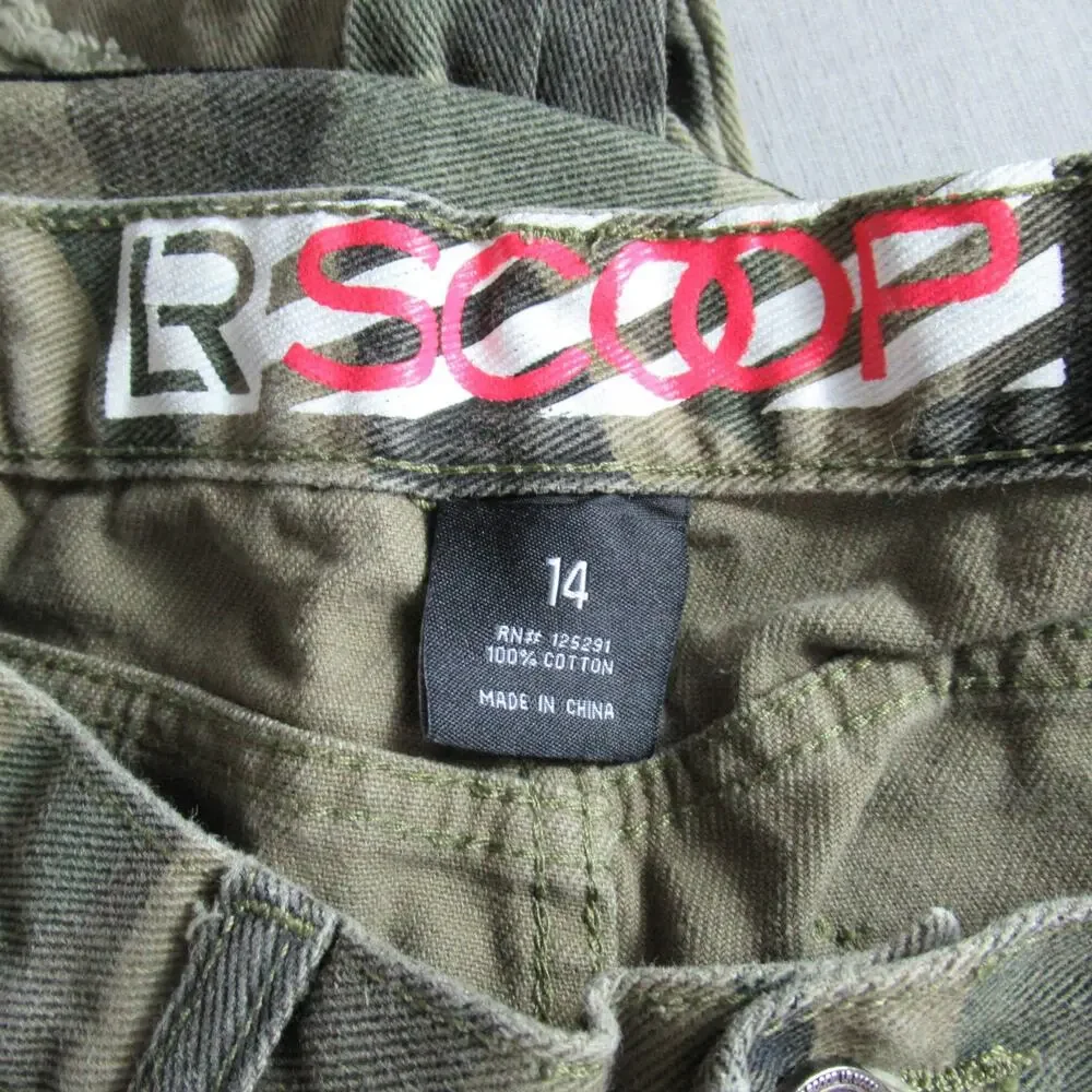 LR Scoop Jeans Boys Size 14 Green Camo Moto Racer Stripe Distressed Skinny Denim